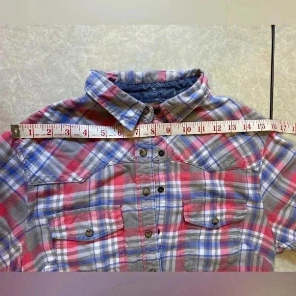 Jachs Girlfriend Bea Plaid Flannel Snap Button Down Shirt Size S - Picture 6 of 10